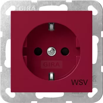 Prise Schuko Gira 4453108 avec protection accrue contre les contacts, rouge