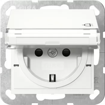 Prise SCHUKO Gira 455703 avec couvercle rabattable, blanc pur brillant, System 55