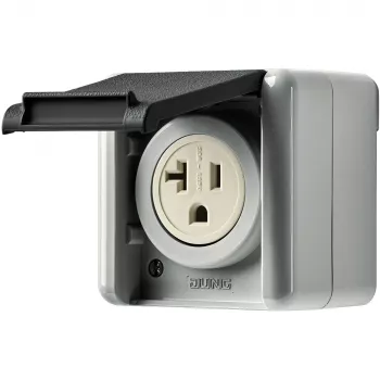 Prise standard américain NEMA 20 A 125 V JUNG 821-20 USW avec couvercle rabattable, WG 800, gris