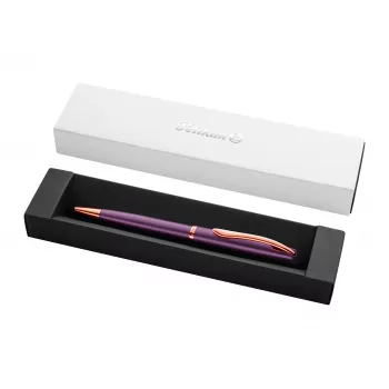 Stylo bille Pelikan Jazz Noble Elegance, violet, anneau chromé, mécanisme rotatif, recharge bleue medium, boîte cadeau 400198310