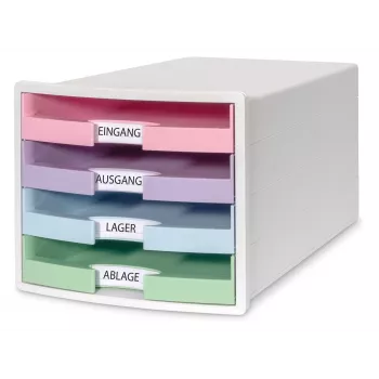 Boîte à tiroirs HAN IMPULS DIN A4, 4 tiroirs, rose/violet/bleu/vert 1013-129D