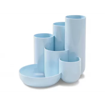 Organisateur de bureau multi-compartiments HAN CAMPUS, 6 compartiments, polystyrène, bleu pastel, 5 tubes et 1 bac à petites pièces 17480-884