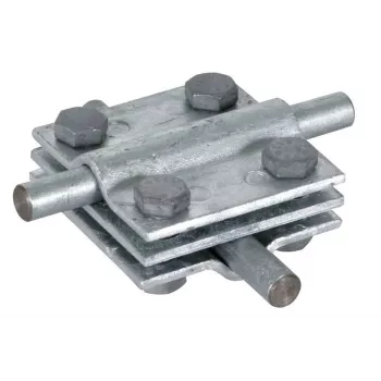 Connecteur en croix DEHN KS 8.10 FL30, acier galvanisé à chaud, pour conducteurs ronds 8-10 mm et plats jusqu'à 30 mm 319201