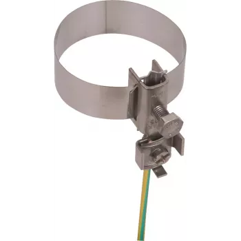 Collier de tuyau pour bande de mise à la terre DEHN 540910 pour tuyaux 26,9-60,3 mm, acier galvanisé à chaud, bande en acier inoxydable