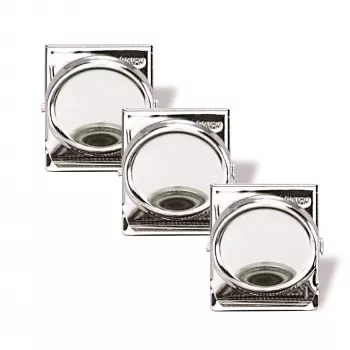 Pince magnétique Magnetoplan 35 mm argent lot de 3, maintient jusqu'à 26 feuilles A4 (16670)