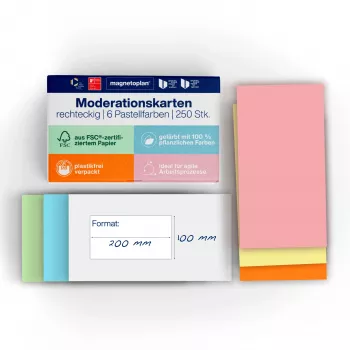 Cartes de communication rectangulaires MAGNETOPLAN HOLTZ 200 x 100 mm couleurs assorties (rose, vert, jaune, blanc, bleu, orange) - 250 cartes 112501510