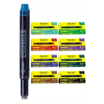 Cartouches d'encre universelles pour stylo-plume, 6 couleurs assorties (bleu royal, noir, marron, bleu nuit, violet, rouge), Standard International courtes ONLINE 70057