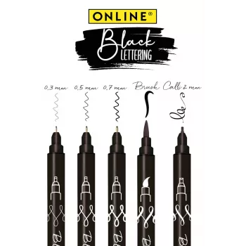 ONLINE ensemble de stylos acryliques Black Lettering, noir, 5 pièces 19114