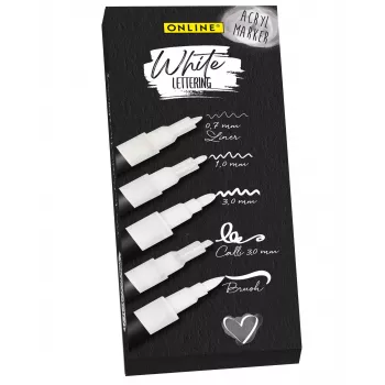 Ensemble de marqueurs acryliques Lettering blancs, blanc, 5 stylos ONLINE SCHREIBGERÄTE (18511)