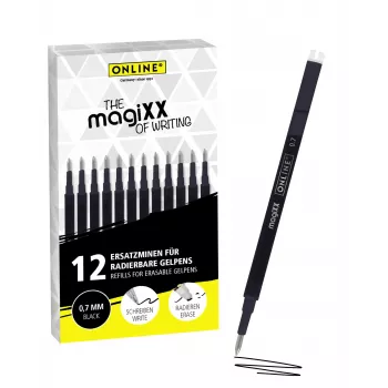 Recharge de stylo gel ONLINE magiXX noire 0,7 mm 12 pièces (40168)