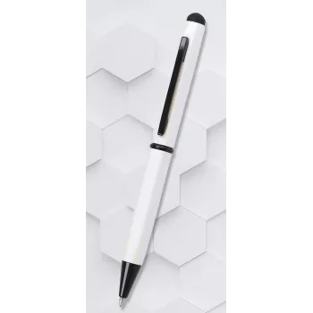 Stylo bille stylet Hexagon ONLINE SCHREIBGERÄTE, corps blanc, encre bleue, stylet capacitif, mécanisme rotatif, aluminium, 1 pièce (21031/3D)