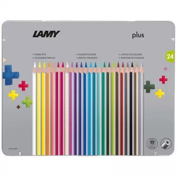 Crayons de couleur LAMY Dreikant plus, 24 couleurs assorties, forme triangulaire ergonomique, finition mate, boîte métallique 1222010