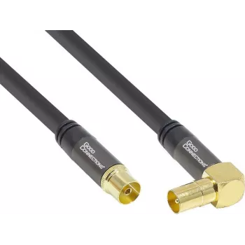 Câble d'antenne SAT SmartFLEX GoodConnections, fiche coaxiale IEC coudée vers femelle, doré, quadruple blindage, blindage 120 dB, noir, 30 m (GC-M2080)