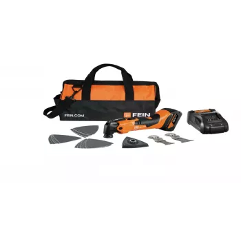 Ensemble outil multifonction oscillant sans fil Fein AMM 500 Plus avec 2 batteries 18 V 4 Ah, chargeur rapide ALG 80, StarlockPlus, QuickIN, anti-vibration, dans un coffret 71293870000