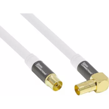 Câble d'antenne TV coudé SmartFLEX Good Connections GC-M2070 - 30 m - coaxial IEC mâle coudé vers femelle - quadruple blindage 120 dB 75 ohms - connecteurs plaqués or - blanc
