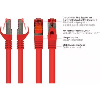 Câble patch GoodConnections Alcasa 8060-400R Cat6 S/FTP, RJ45 mâle vers mâle, 40 m, plaqué or