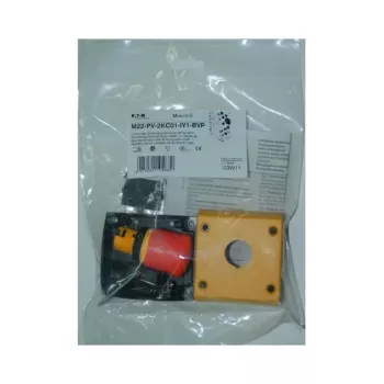 Eaton M22-PV-2KC01-IY1-BVP bouton-poussoir d'arrêt d'urgence, 2 NC, déverrouillage par traction, IP66, tête champignon rouge sur collerette jaune 110939