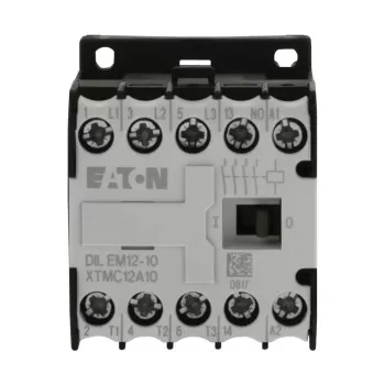 Mini-contacteur Eaton DILEM12-10, 3 pôles, 12 A, bobine 230 V 50 Hz / 240 V 60 Hz, 1 contact auxiliaire NO, IP20, noir/blanc 127075