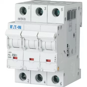 Disjoncteur miniature Eaton PXL-C50/3, 3 pôles, courbe C, 50 A, 400 V AC, 10 kA, rail DIN 236431