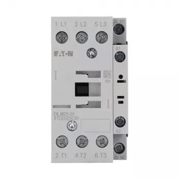 Eaton DILM25-01(RDC24) contacteur 3 pôles, bobine 24 V DC, 25 A AC-3, 1 contact auxiliaire NC, IP00, noir/blanc 277178