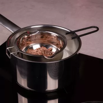Bol de fonte en acier inoxydable Lurch pour bain-marie, argent, 11 cm de diamètre, 350 ml, avec bec verseur et crochet de maintien sur casserole (70276)
