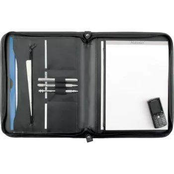 JÜSCHA Alassio porte-documents MILANO, DIN A4, cuir véritable, noir, fermeture à glissière, passants pour stylos, emplacements pour cartes de visite 30013