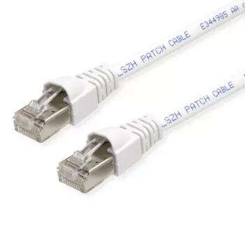 Câble de raccordement MP8 FS 500 Cat 6a S/FTP Telegärtner, RJ45 vers RJ45, 1,5 m, blanc, sans halogène, moulé L00001A0171