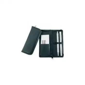 JÜSCHA Alassio Trousse à stylos pour 3 instruments d'écriture, cuir, noir, avec compartiment pour carte de crédit (2603)