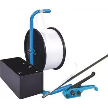 Kit de cerclage polyester Banholzer&Wenz avec dévidoir portable, 16 mm x 850 m, 1000 fermetures (17050)