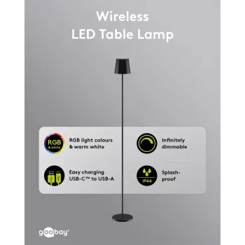 Lampe sur pied LED sans fil Goobay, taille XL, 122 cm, RGBW, noire 76573