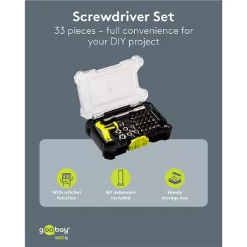 Goobay Screwdriver Set with 30-Piece Bit Set - Precision Tool Kit for Screwdriving, Assembly and Electronics Repair (77841)