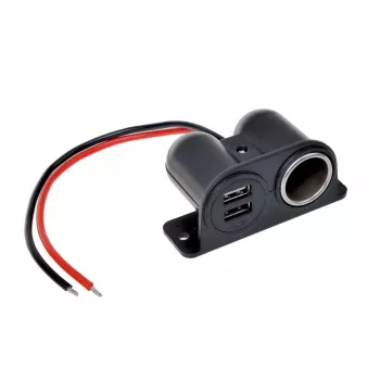 Prise de courant pour véhicule IWH 12/24V avec 2 ports USB, sortie totale 4,2A (019010)