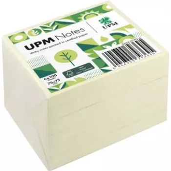 Notes autocollantes UPM Notes 5654-01PG-6, 75 x 75 mm, jaune, 100 feuilles par bloc, 6 blocs