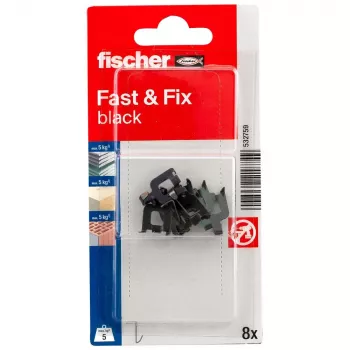 fischer Fast & Fix Crochet mural K NV Noir (1 set) – Autoadhésif, sans perçage, réutilisable