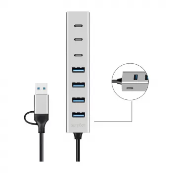 Hub USB 3.0 LogiLink, 7 ports, 4x USB-A 3x USB-C, boîtier en aluminium