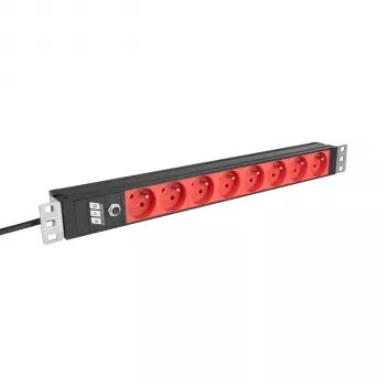 EFB ELEKTRONIK PDU rack 19 pouces 1U EK631CF.1V2, 8 x prises rouges CEE 7/5 (type E), entrée IEC C14, protection contre les surcharges 10A, noir
