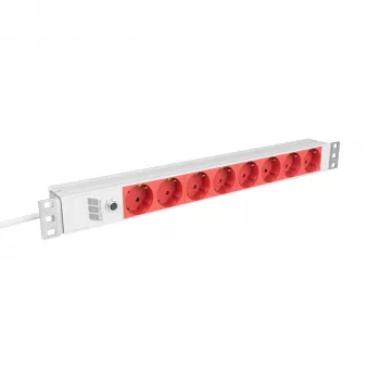 Multiprise rackable EFB Elektronik EK631CD.1GRV2 19 pouces 1U, 8x prises CEE 7/3 rouges, entrée IEC C14, protection contre les surcharges 10A, grise