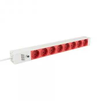 Multiprise rackable EFB Elektronik EK631CD.1GRV2 19 pouces 1U, 8x prises CEE 7/3 rouges, entrée IEC C14, protection contre les surcharges 10A, grise