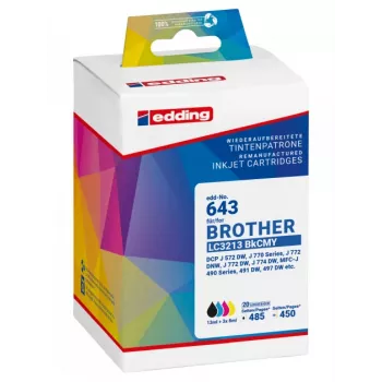 Multipack de cartouches d'encre Edding 18-643 compatible pour Brother LC3213 série – noir, cyan, magenta, jaune (lot de 4)