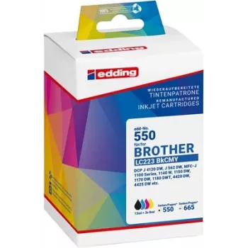 Ensemble de cartouches d'encre Edding 18-550-01 compatible pour Brother LC-223BK/C/M/Y (noir, cyan, magenta, jaune, lot de 4)