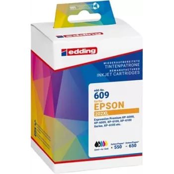 Ensemble de 5 cartouches d'encre compatibles Edding EDD-609 pour Epson 202XL (noir, noir photo, cyan, magenta, jaune) 18-609-01