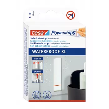 Bandes adhésives Tesa Powerstrips Waterproof XL pour jusqu'à 9 kg, blanches, 9 bandes 40519-00000-00