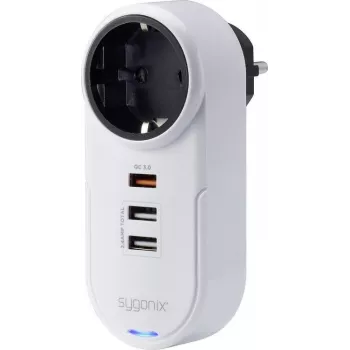 Adaptateur enfichable Schuko Sygonix SY-4512994 avec 2 ports de charge USB, blanc