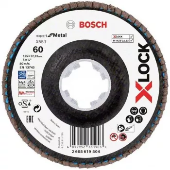Disque à lamelles Bosch X-LOCK R780 Best for Inox, 125 mm, P60, corindon zirconium, conique, type 29, 2608619804