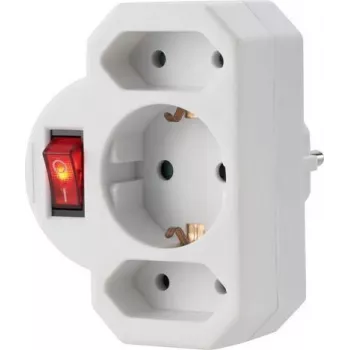 Multiprise Schuko 3 prises Sygonix SY-4673744 avec interrupteur lumineux - blanc