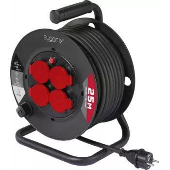 Enrouleur de câble Sygonix SY-10236129 noir fiche Schuko 25 m 4 prises
