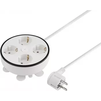 Enrouleur de câble Sygonix SY-5806892 1,5 m blanc 4 prises Schuko 3680 W avec interrupteur principal