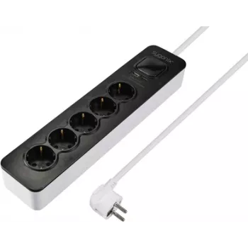 Multiprise 5 prises avec interrupteur Sygonix SY-6118234, noir/blanc, câble 1,5m
