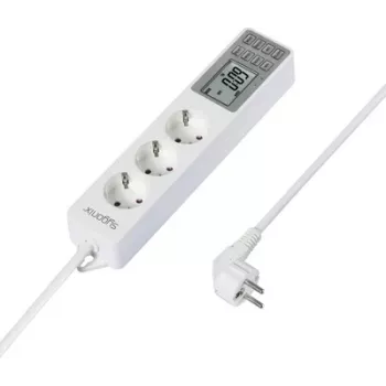 Multiprise Sygonix SY-4675078 avec minuteur numérique, 3 prises Schuko, câble 1,5 m, blanche