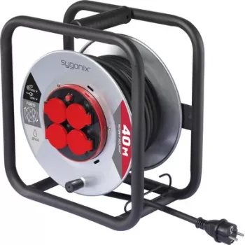 Enrouleur de câble Sygonix SY-10236120 noir avec fiche Schuko 25 m 4 prises
